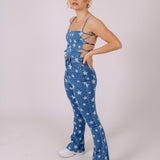 Star Print High Waist Denim Flare