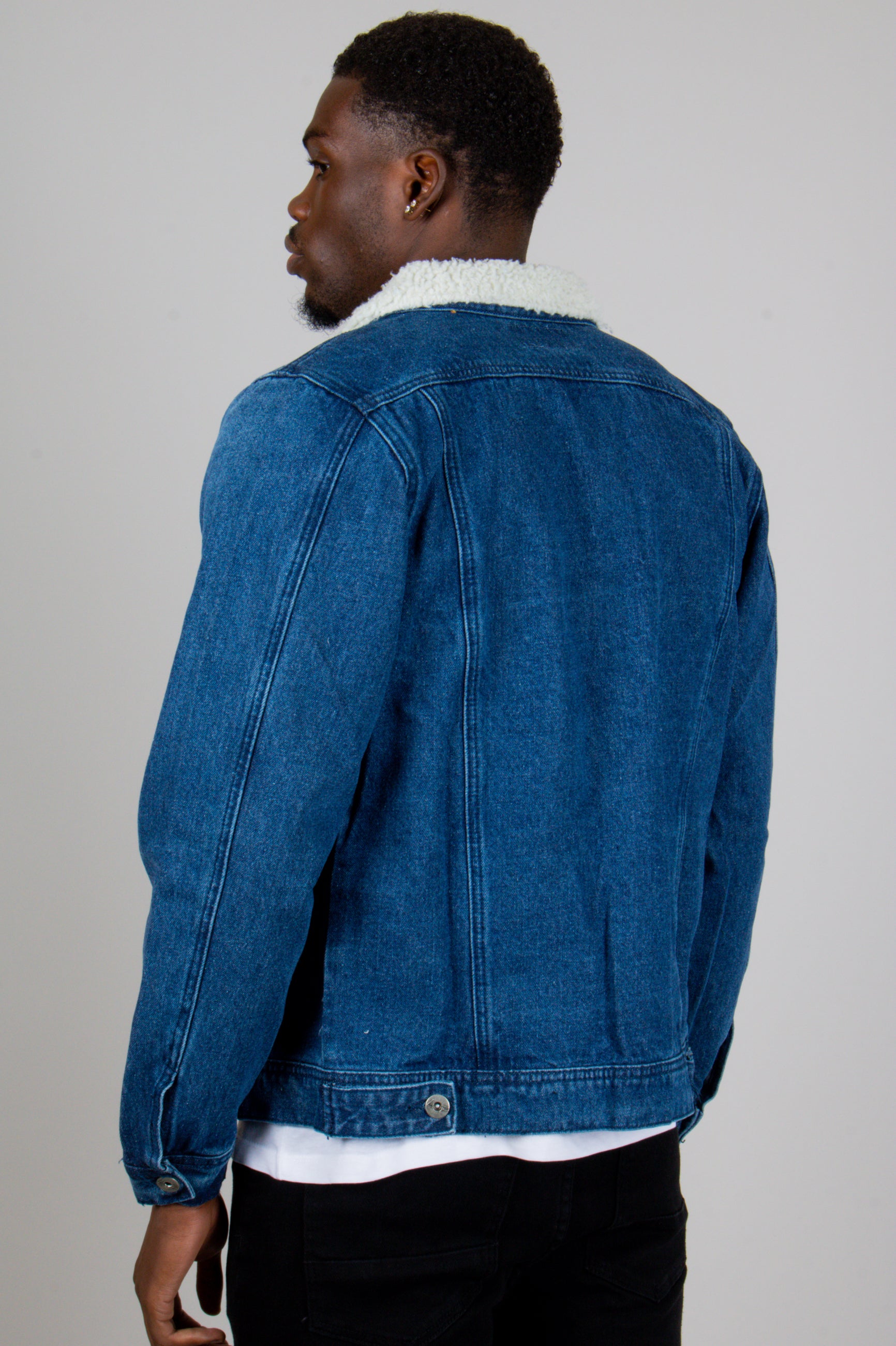 Denim Jacket with Borg Collar in Dark Indigo