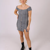Gingham Printed Denim Mini Dress
