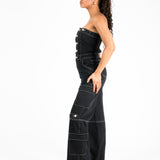 Bandeau Black Denim Contrast Stitch Jumpsuit