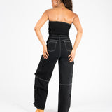 Bandeau Black Denim Contrast Stitch Jumpsuit