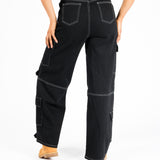 Bandeau Black Denim Contrast Stitch Jumpsuit