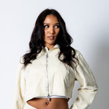 ALEX – Ecru Corduroy Boxy Jacket with Contrast Collar