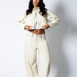 ALEX – Ecru Corduroy Boxy Jacket with Contrast Collar