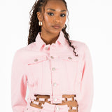 Pink Cropped Denim Jacket