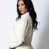 ALEX – Ecru Corduroy Boxy Jacket with Contrast Collar