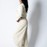 ALEX – Ecru Corduroy Boxy Jacket with Contrast Collar