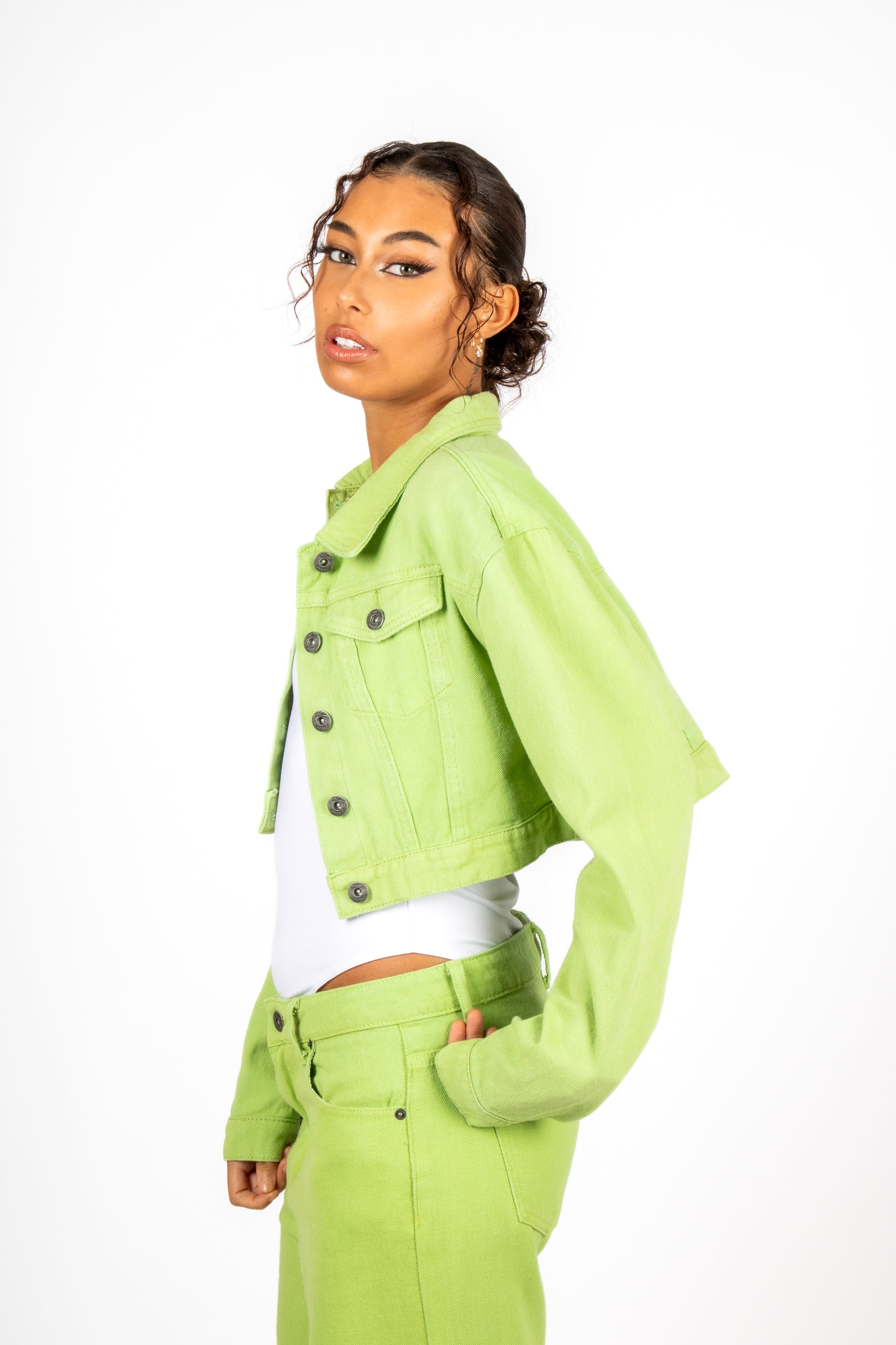 FAE Lime Green Boxy Denim Jacket