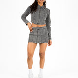 Acid-Wash Grey Contrast Stitch Denim Mini Skirt