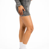 Acid-Wash Grey Contrast Stitch Denim Mini Skirt