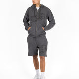 Oversized Washed Grey Appliqué & Stud Detail Hoodie