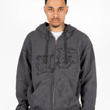 Oversized Washed Grey Appliqué & Stud Detail Hoodie