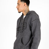 Oversized Washed Grey Appliqué & Stud Detail Hoodie