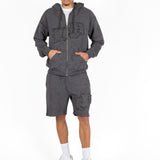 Washed Grey Appliqué & Stud Detail Shorts