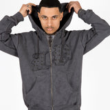 Oversized Washed Grey Appliqué & Stud Detail Hoodie
