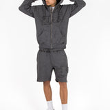 Oversized Washed Grey Appliqué & Stud Detail Hoodie