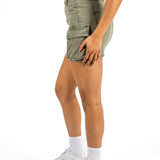 Washed Khaki Utility Denim Mini Skirt