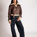 Funnel Neck Aviator Jacket in Brown