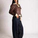 Funnel Neck Aviator Jacket in Brown