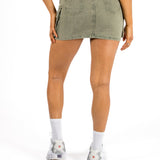 Washed Khaki Utility Denim Mini Skirt