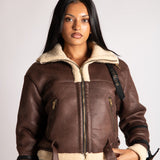 Funnel Neck Aviator Jacket in Brown