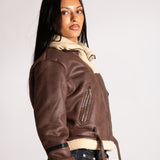 Funnel Neck Aviator Jacket in Brown