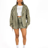 Washed Khaki Utility Denim Mini Skirt