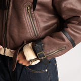 Funnel Neck Aviator Jacket in Brown
