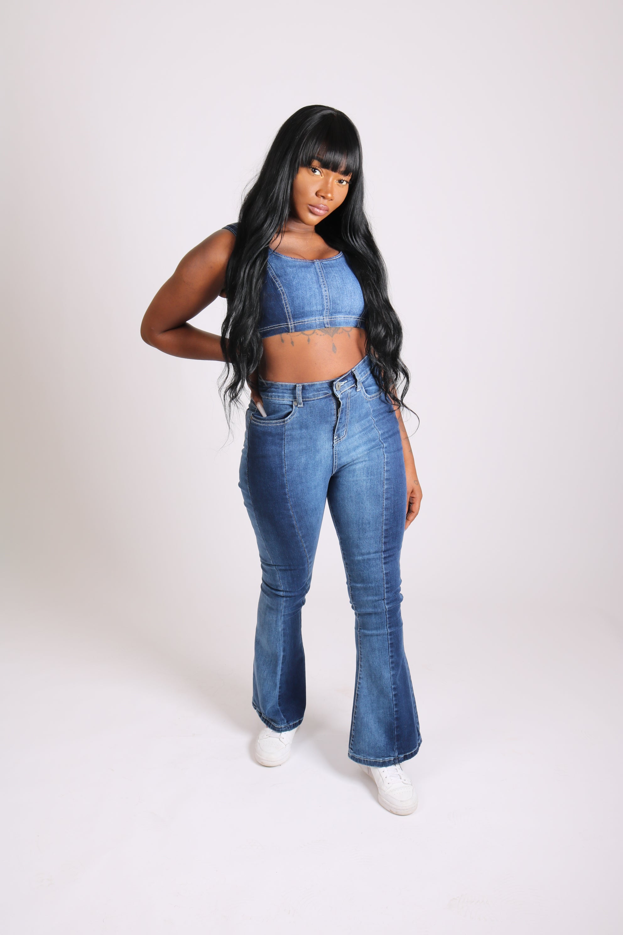 Vice Versa Denim Panelled Crop Top