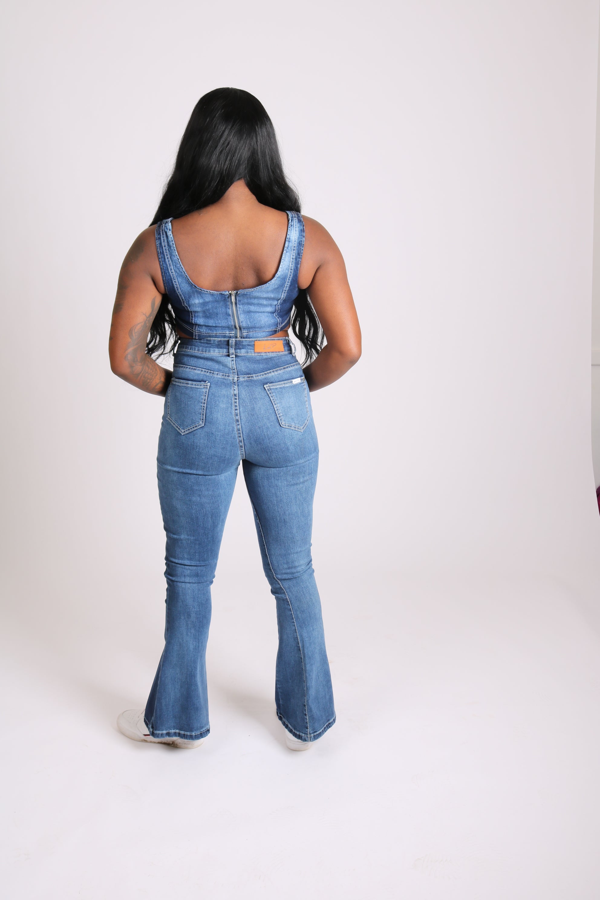 Vice Versa Denim Panelled Crop Top