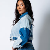 ALEX – Patchwork ’13’ Varsity Denim Boxy Jacket