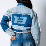 ALEX – Patchwork ’13’ Varsity Denim Boxy Jacket