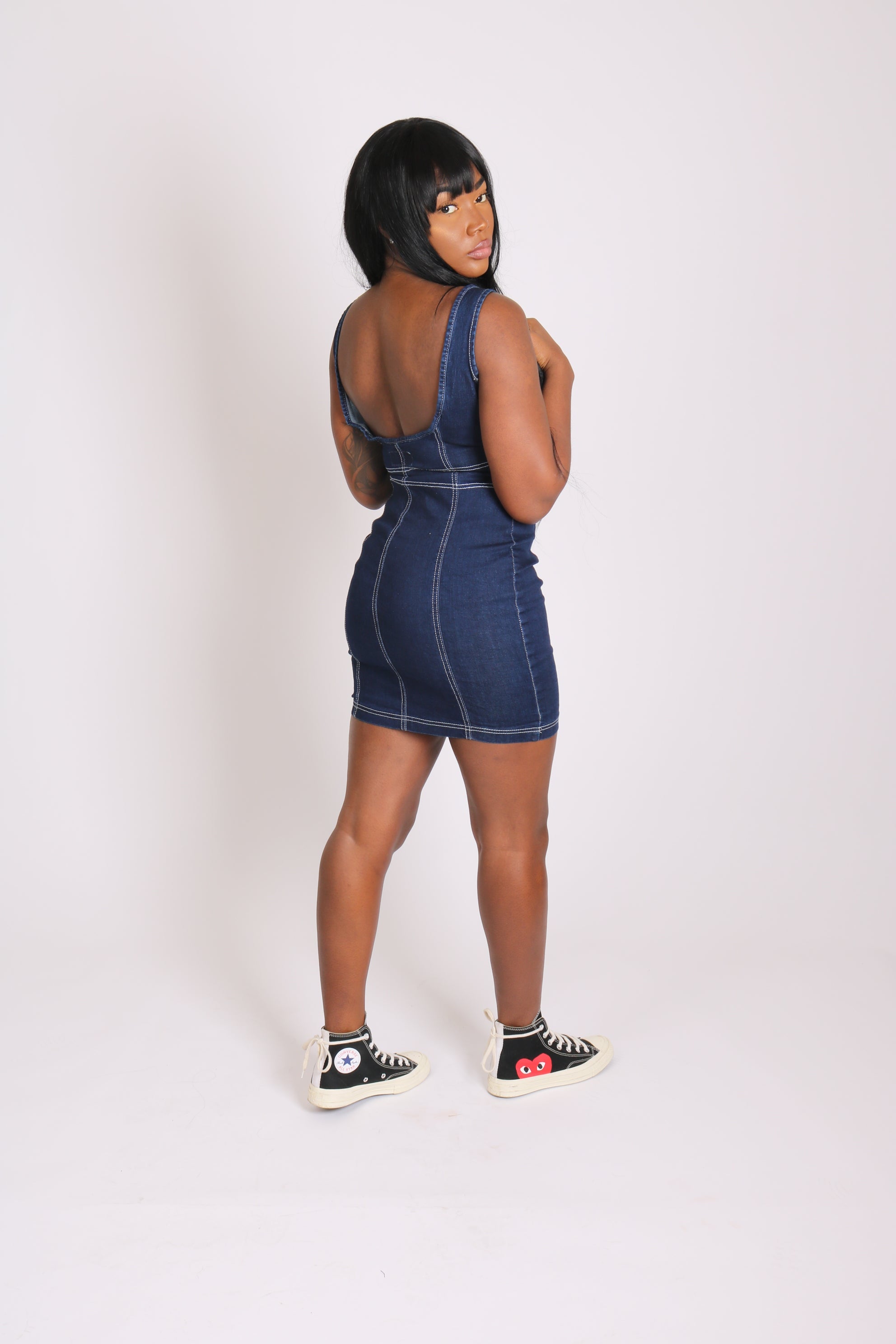 Vice Versa Denim Mini Dress With Contrast Stitch