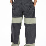 Khaki & Black Biker Panelled Jeans