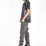 Washed Black Popper Detail Straight Leg Jeans