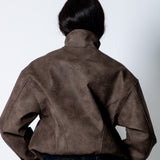 RYLA – Brown Boxy Textured Faux Funnel Neck Jacket