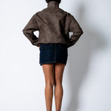 RYLA – Brown Boxy Textured Faux Funnel Neck Jacket