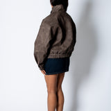 RYLA – Brown Boxy Textured Faux Funnel Neck Jacket