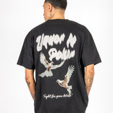 Black Oversized Bird Graphic Back Printed T-shirt
