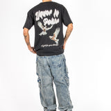 Black Oversized Bird Graphic Back Printed T-shirt