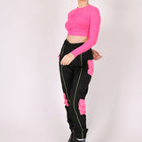 Pink Mesh Ruched Long Sleeve Crop Top