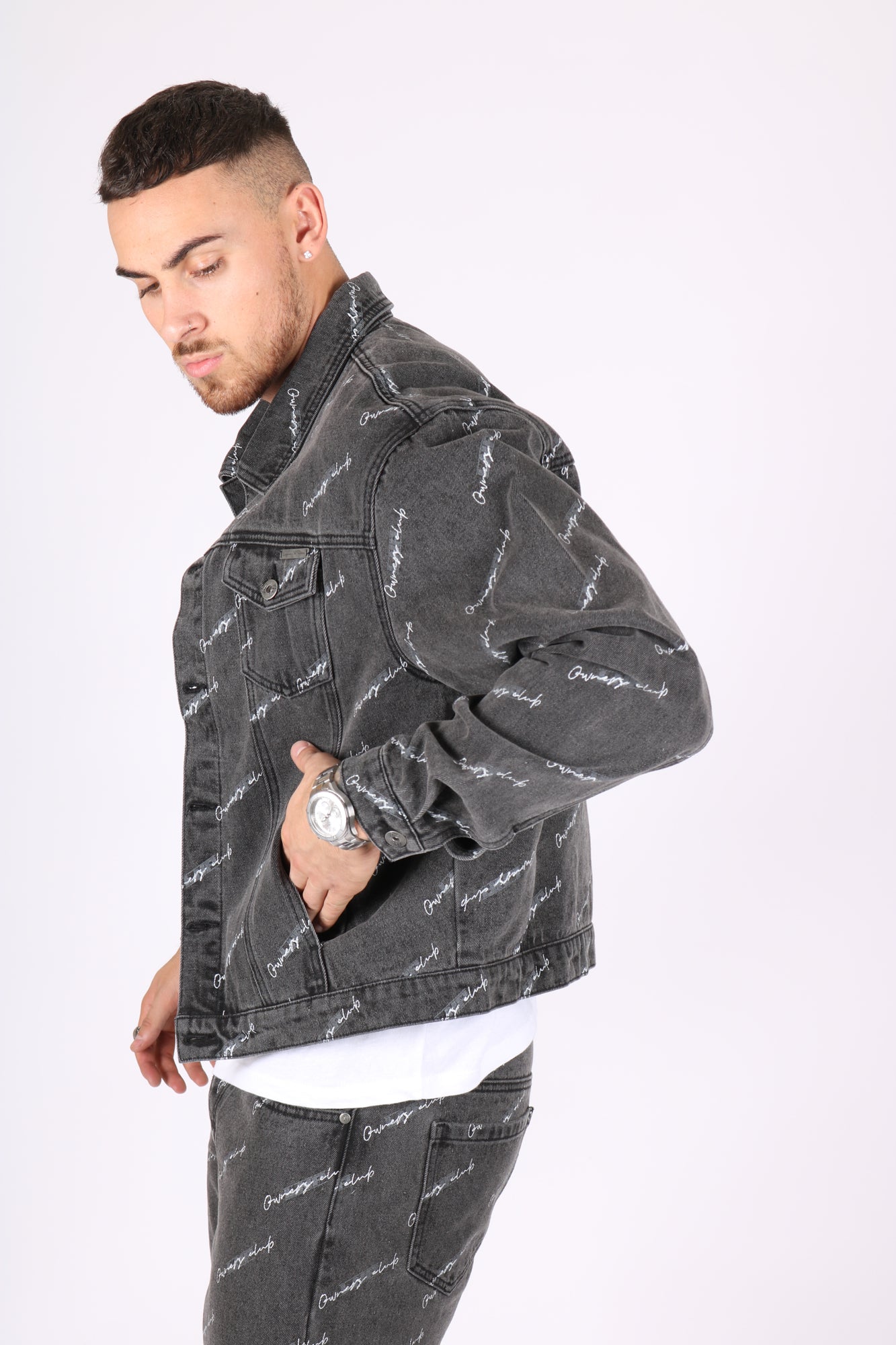 Black Owners Motorsport Printed Denim Jacket