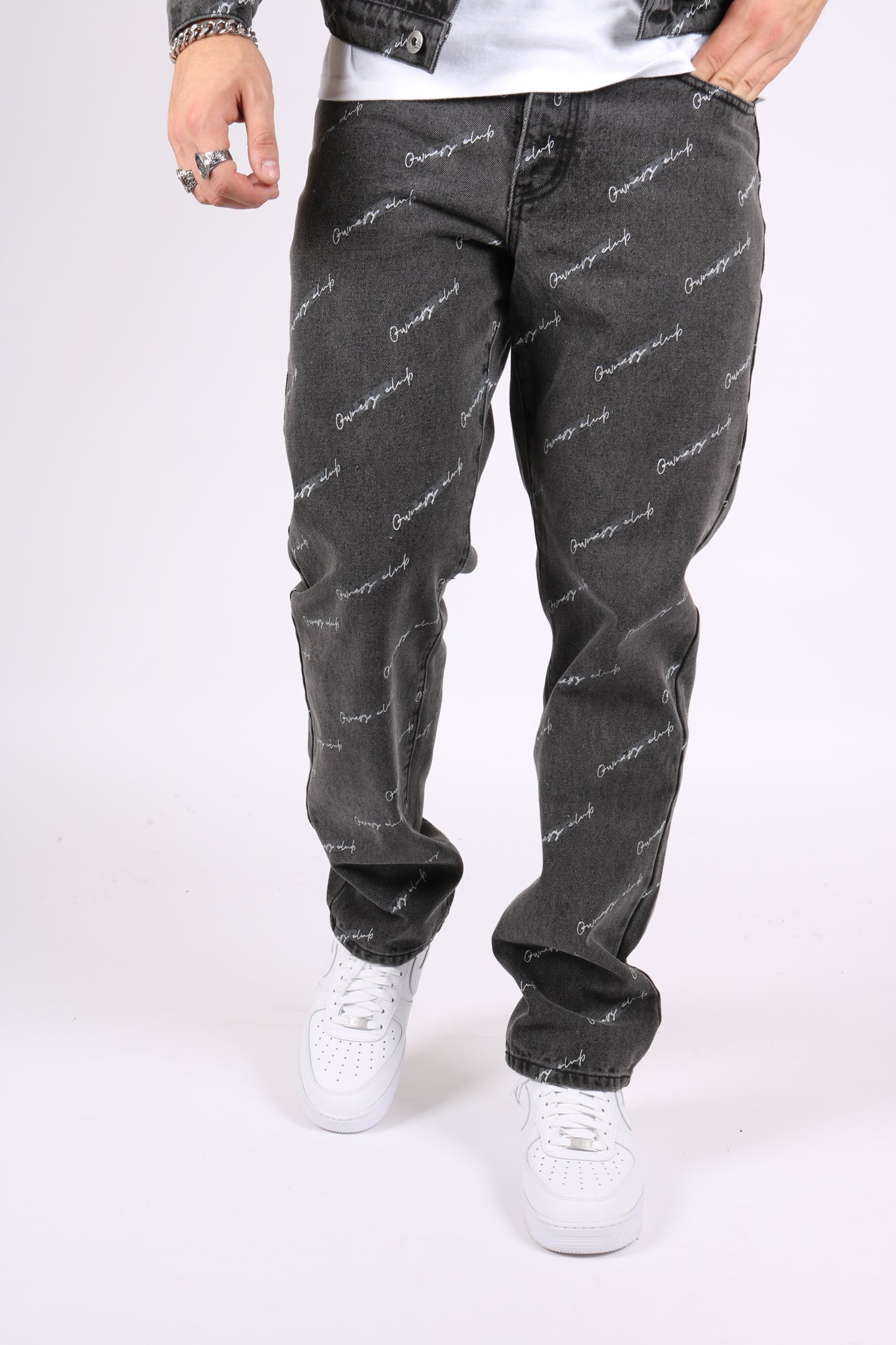 Black Owners Motorsport Printed Denim Jeans