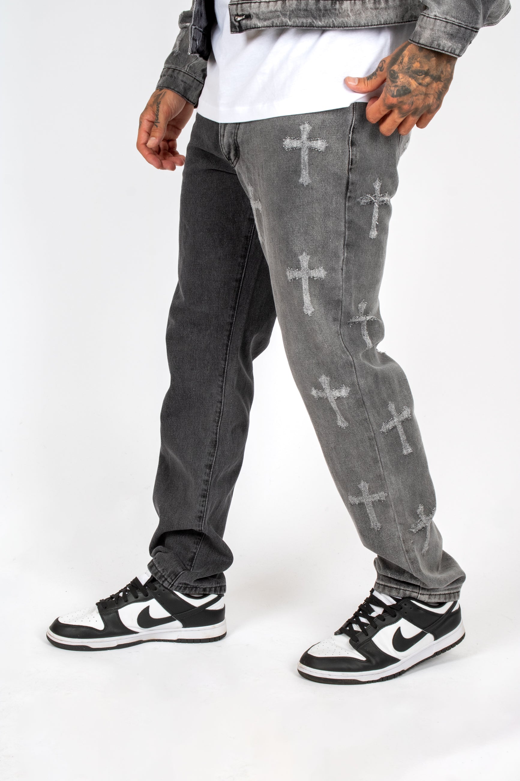 Premium Distressed Cross Washed Two-Tone Denim Jeans