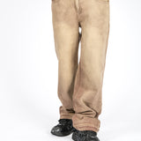 Sand Wash Brown Contrast Stitch Barrel Varsity Jeans