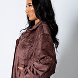 RYLA – Brown Boxy Suede Funnel Neck Jacket