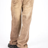 Sand Wash Brown Contrast Stitch Barrel Varsity Jeans