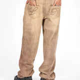 Washed Black Contrast Stitch Barrel Varsity Jeans