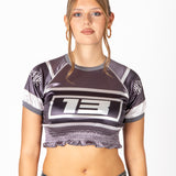 Black Ruched Varsity Cropped Tee