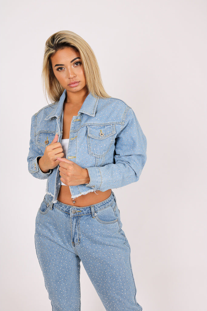 Diamante Denim Jacket And High Rise Mom Jean